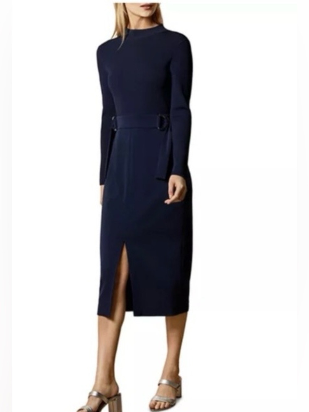 Ted Baker Navy Long-Sleeve Midi Dress with D-Ring Detail